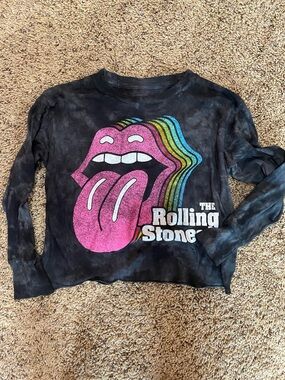 Rowdy Sprout Black Tie-Dye Long Sleeve Tee with Pink & Rainbow Graphic